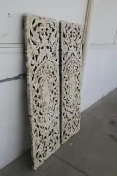 Pair Of Painted Open Pierced Carved Panels