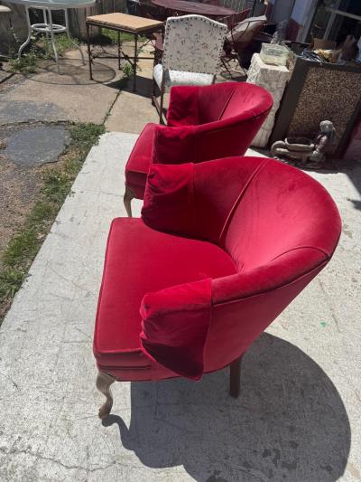 Pair Of Red velvet Vintage Tub Chairs