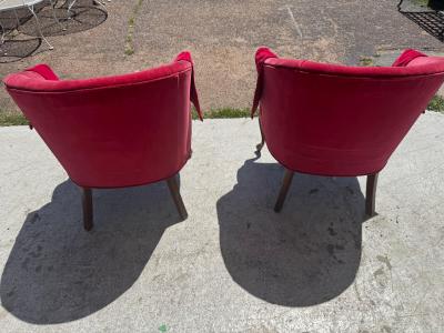 Pair Of Red velvet Vintage Tub Chairs