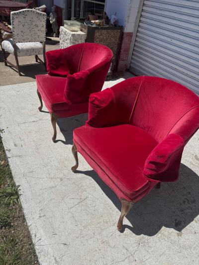 Pair Of Red velvet Vintage Tub Chairs