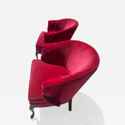 Pair Of Red velvet Vintage Tub Chairs