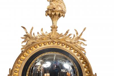 Pair Of Regency Giltwood And Ebonized Convex Girandole Mirrors