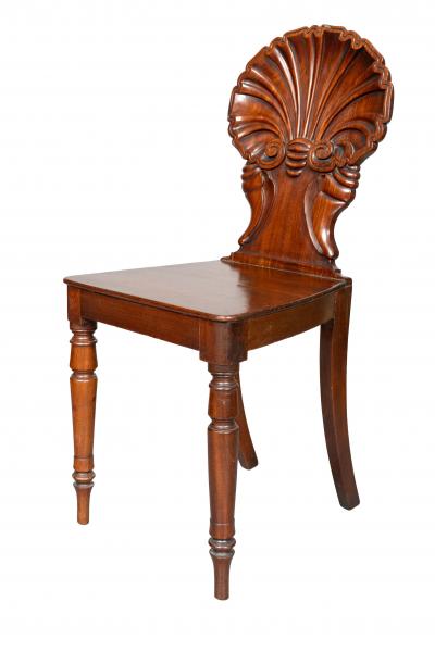Pair Of Regency Mahogany Shell Back Hall Chairs