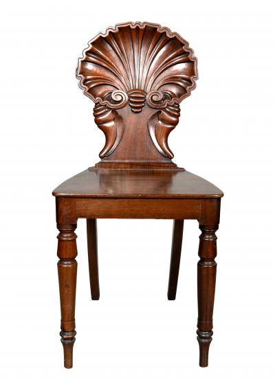 Pair Of Regency Mahogany Shell Back Hall Chairs
