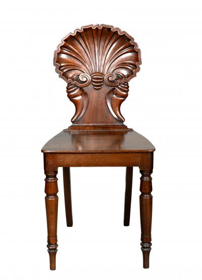 Pair Of Regency Mahogany Shell Back Hall Chairs