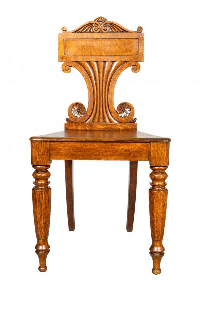 Pair Of Regency Oak Hall Chairs