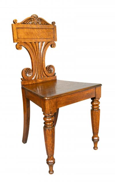Pair Of Regency Oak Hall Chairs