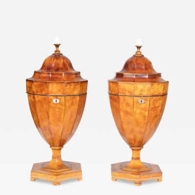 Pair Of Regency Satinwood Urn Form Knife Urns