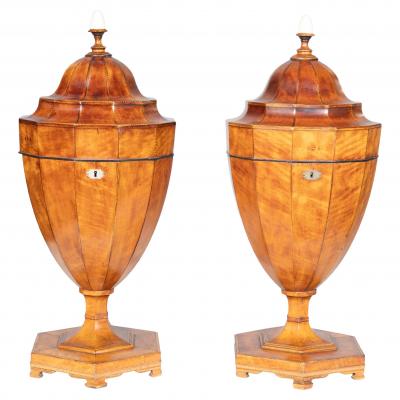 Pair Of Regency Satinwood Urn Form Knife Urns