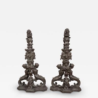 Pair Of Renaissance Revival Bronze Andirons