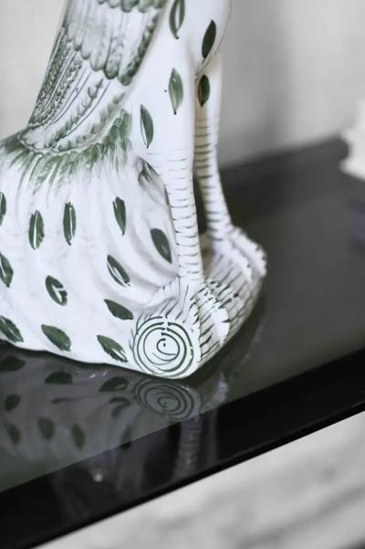Pair Of Roosters In Glazed Ceramic With Handmade Decorations