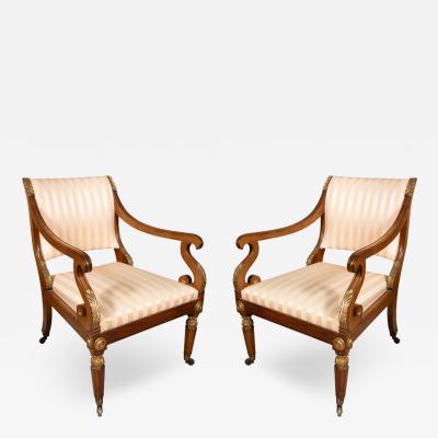 Pair Of Russian Neoclassic Mahogany Armchairs