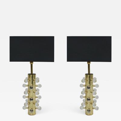 Pair Of Sculptural Murano Glass And Brass Italian Table Lamps