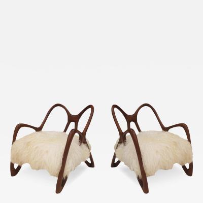 Pair Of Sculptural Wooden Armchairs Italy