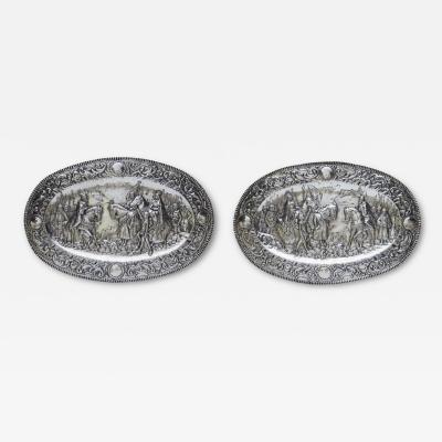 Pair Of Silver Decorative Trays With Knightly Scenes In The Historicist Style