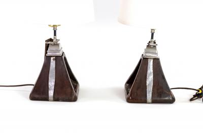 Pair Of Spanish Ceremonial Stirrup Cups Circa 1920 Mounted As Table Lamps