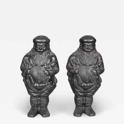 Pair Of St Nicholas Cast Iron Andirons