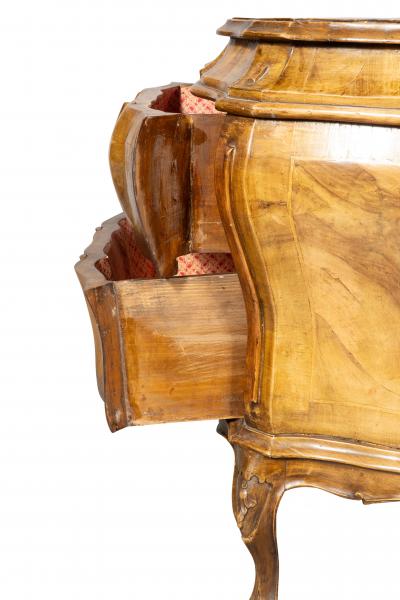 Pair Of Venetian Style Walnut Bombe Commodinis