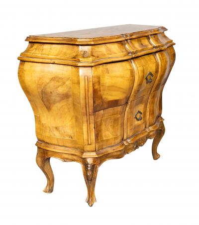 Pair Of Venetian Style Walnut Bombe Commodinis