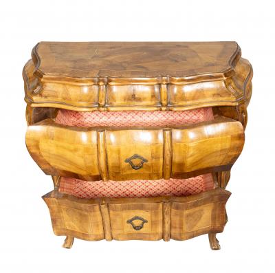 Pair Of Venetian Style Walnut Bombe Commodinis