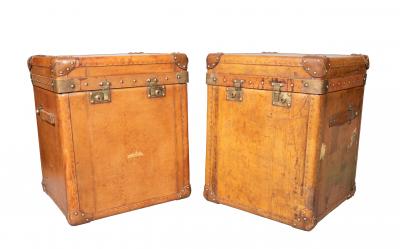 Pair Of Victorian Leather Army Officer Travel Chests