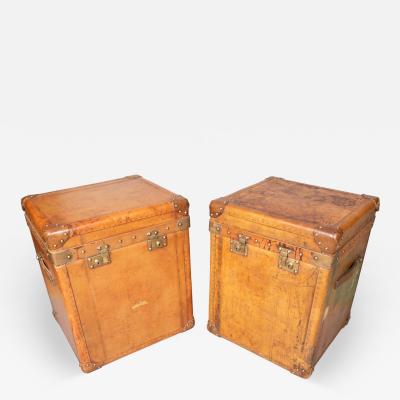 Pair Of Victorian Leather Army Officer Travel Chests