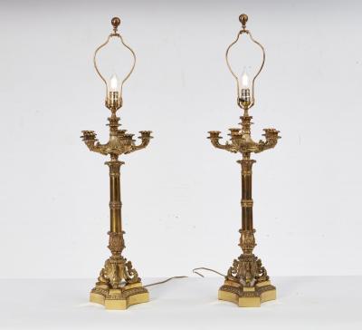 Pair Of William IV Gilt Brass Lamps