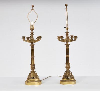 Pair Of William IV Gilt Brass Lamps