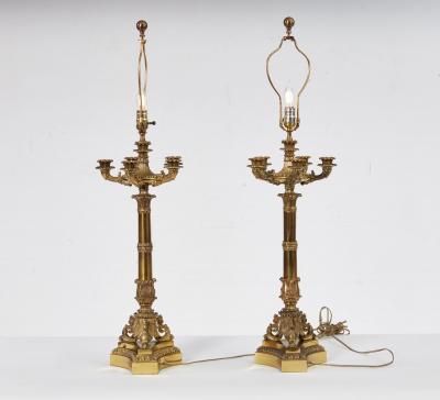 Pair Of William IV Gilt Brass Lamps