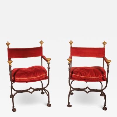 Pair Of Wrought Iron And Bronze Curule Armchairs