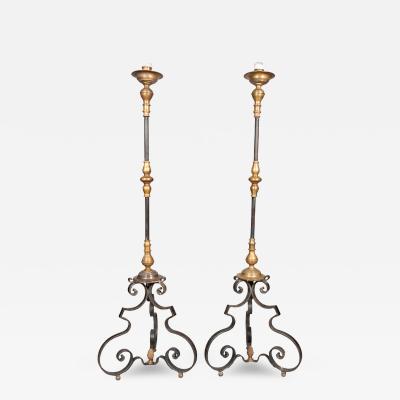 Pair Of Wrought Iron and Bronze Torcheres