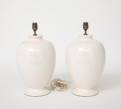 Pair Off White Ceramic Craackle Lamps France Italy c 1970
