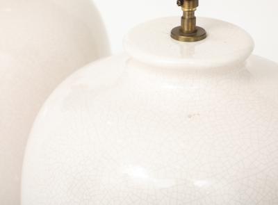 Pair Off White Ceramic Craackle Lamps France Italy c 1970