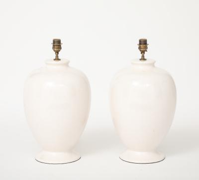 Pair Off White Ceramic Craackle Lamps France Italy c 1970