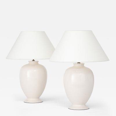 Pair Off White Ceramic Craackle Lamps France Italy c 1970