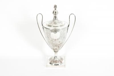Pair Old English Plated Trophy Cup Urn