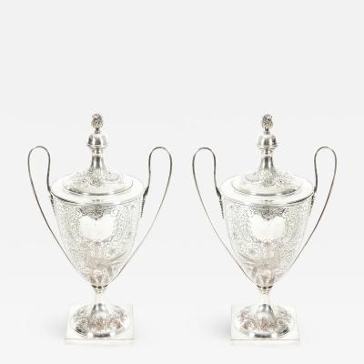 Pair Old English Plated Trophy Cup Urn