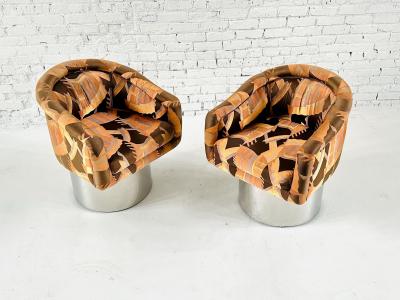 Pair PACE Collection Stainless Steel Swivel Lounge Chairs 1970