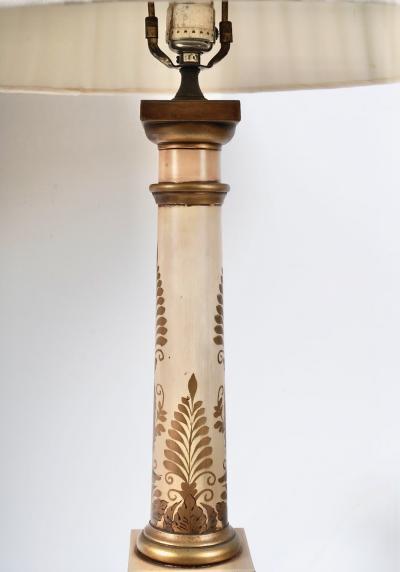 Pair Painted Tole Empire Style Lamps 20th Century