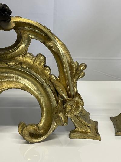 Pair Patinated Gilt Bronze Cherub Fireplace Andirons Chenets Antique Louis XV