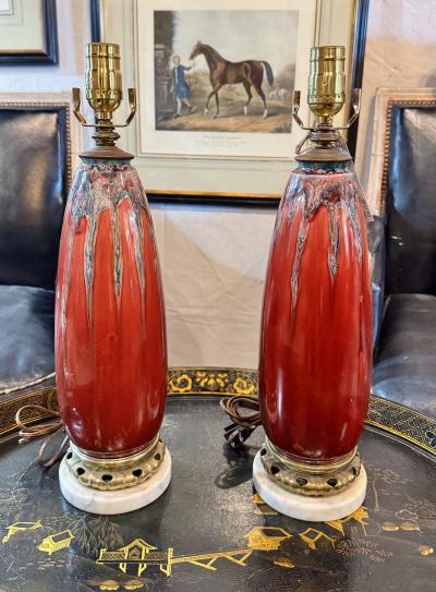 Pair Pierre Adrien Dalpayrat Art Nouveau Vases as Lamps c 1914 1925