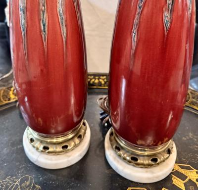 Pair Pierre Adrien Dalpayrat Art Nouveau Vases as Lamps c 1914 1925