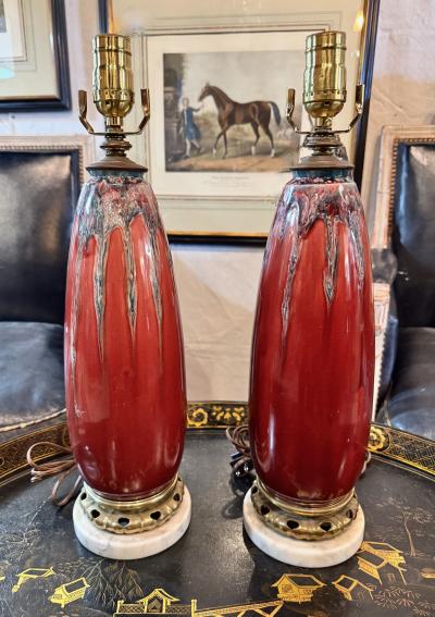 Pair Pierre Adrien Dalpayrat Art Nouveau Vases as Lamps c 1914 1925