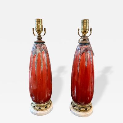 Pair Pierre Adrien Dalpayrat Art Nouveau Vases as Lamps c 1914 1925