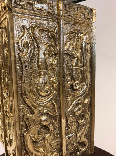 Pair Polished Bronze Asian Lamps By James Mont