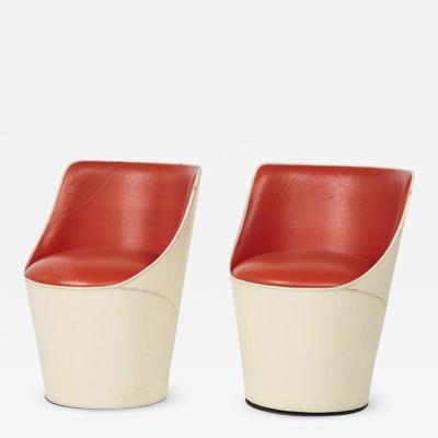 Pair Post Modern Leather Italian Occasional Swivel Chairs