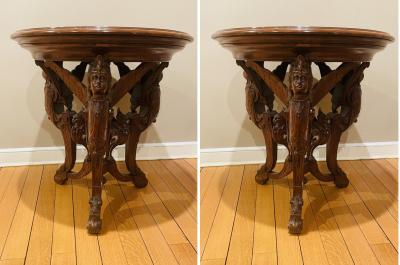 Pair R J Horner End Tables Side or Pedestal Tables Carved Inlaid Rare
