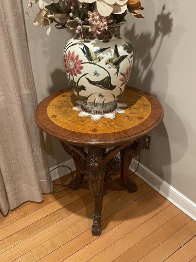 Pair R J Horner End Tables Side or Pedestal Tables Carved Inlaid Rare