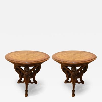 Pair R J Horner End Tables Side or Pedestal Tables Carved Inlaid Rare