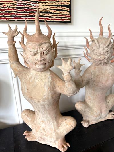 Pair Rare and Important Chinese Ceramic Tomb Guardians Tang Dynasty with TL Test